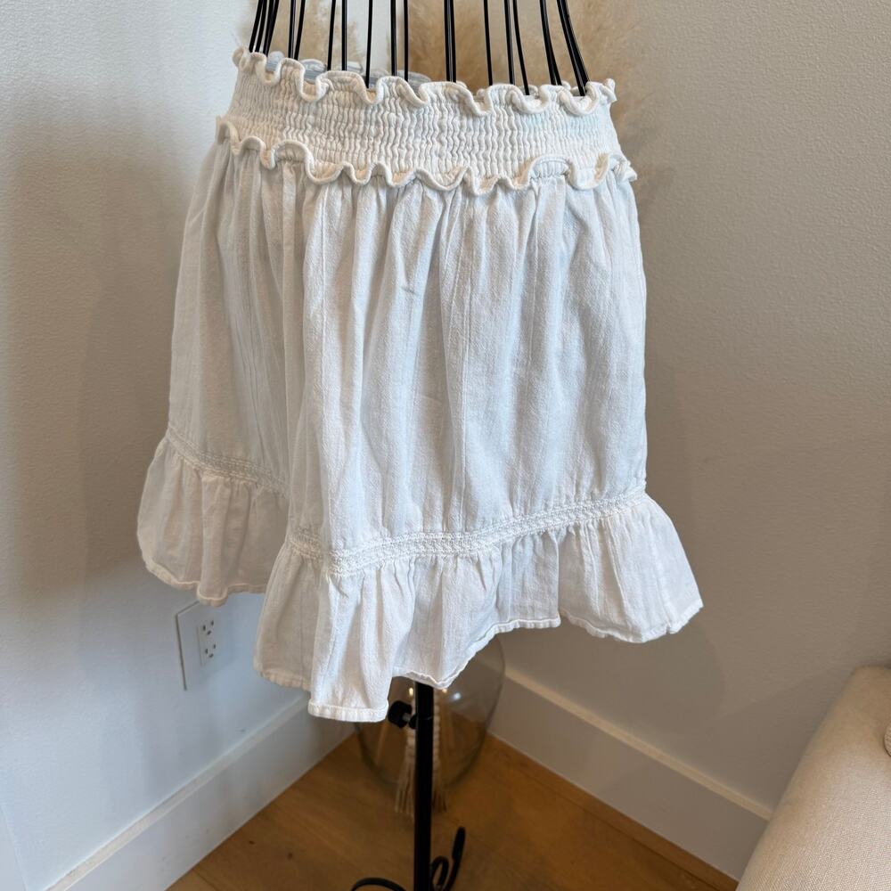 Vero Moda White Cotton Smocked Waist Ruffle Mini Skirt Small- Cottage, Boho
